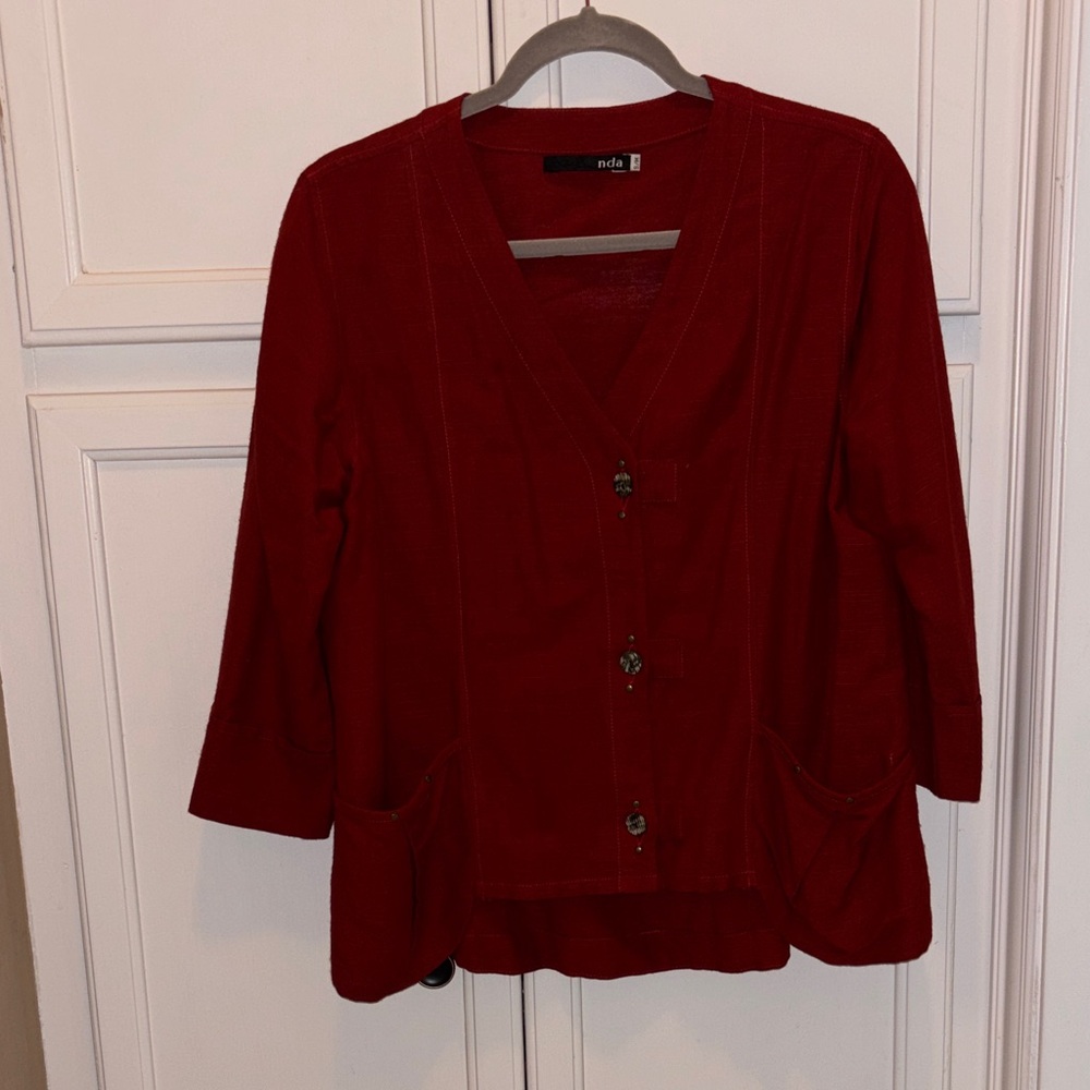Red linen 3/4 sleeve Blazer by nda
